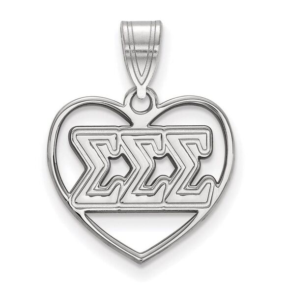 Sterling Silver Sigma Sigma Sigma Heart Greek Letters Pendant - Picture 1 of 3